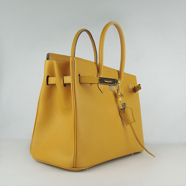 High Quality Fake Hermes 35CM Embossed Veins Leather Bag Yellow 6089 - Click Image to Close